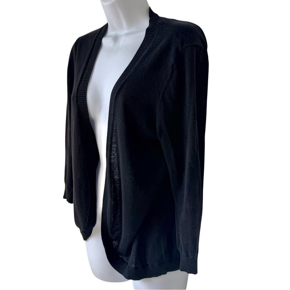 LOFT Black Open Front Shrug Cardigan 3/4 Sleeve Lightweight Knit Sweater Size S - Picture 7 of 8